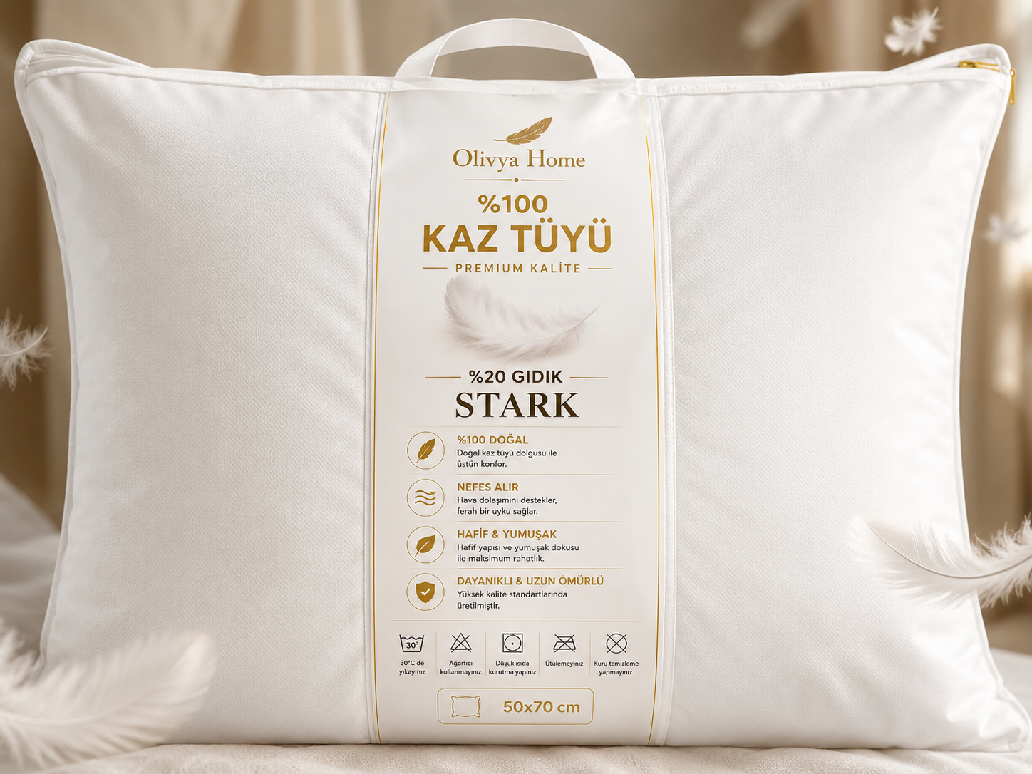%100 Kaz Tüyü Yastık 20 Gıdık 50x70 Stark - Biyeli